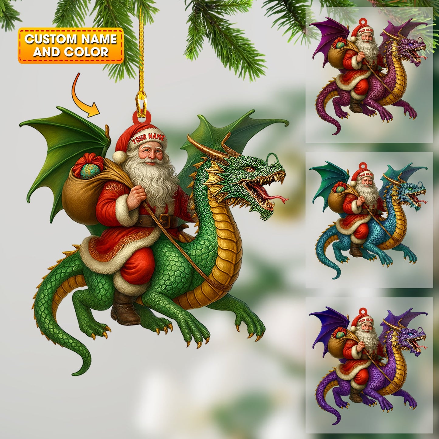 Christmas Dragon & Santa, Home Decor, Christmas Ornament, Personalized Ornament