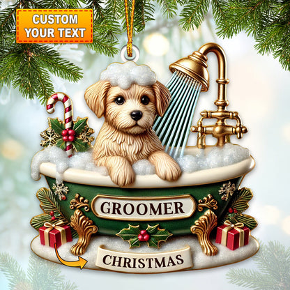 Custom Name Groomer Ornament, Christmas Decoration for Pet Shop