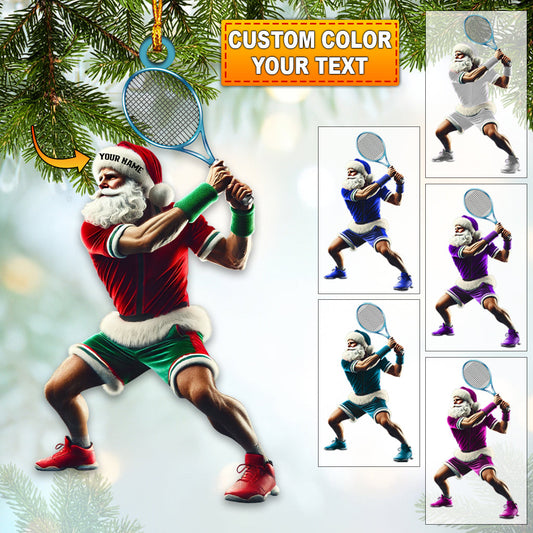 Custom Name Tennis Santa Ornament, Tennis Christmas Gift