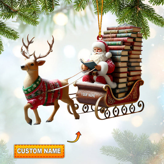 Santa Book Lover Home Decor Christmas Ornament, Personalized Ornament