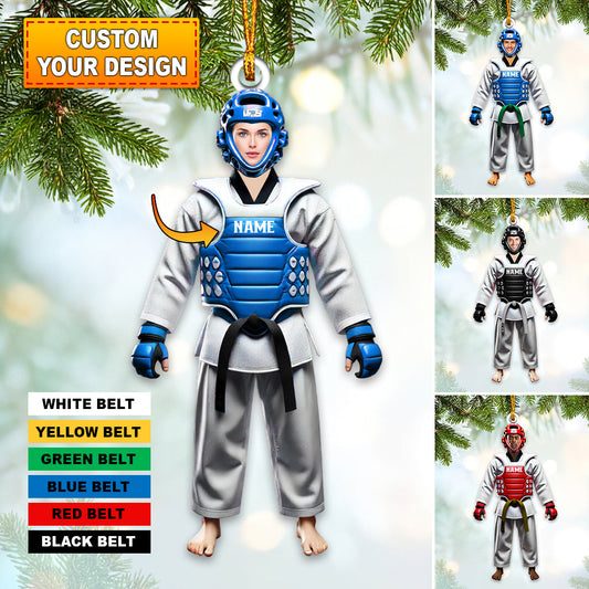 Custom Name and Face Taekwondo Ornament, Taekwondo Christmas Gift
