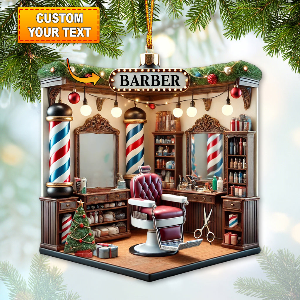 Custom Name Barber Ornament, Barber Shop Christmas Decoration