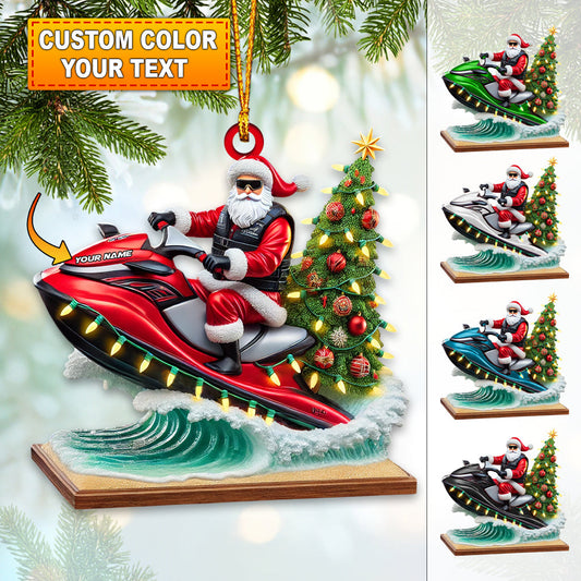 Custom Name Santa Jet Ski Ornament, Christmas Gift Decoration