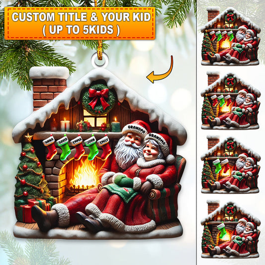 Custom Name Santa Couple and Kids Christmas Ornament, Family Christmas Gift