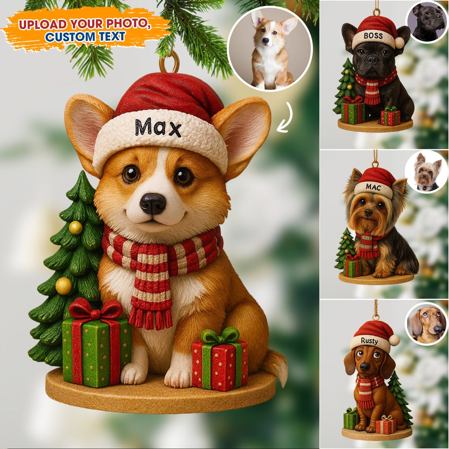 Christmas Tree And Pet, Home Decor, Christmas Ornament, Personalized Ornament