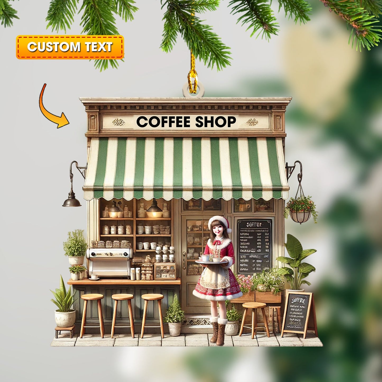 Christmas Coffee Shop Home Decor Christmas Ornament, Personalized Ornament