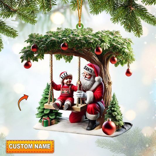 Kid And Santa Decor Christmas Ornament, Personalized Ornament
