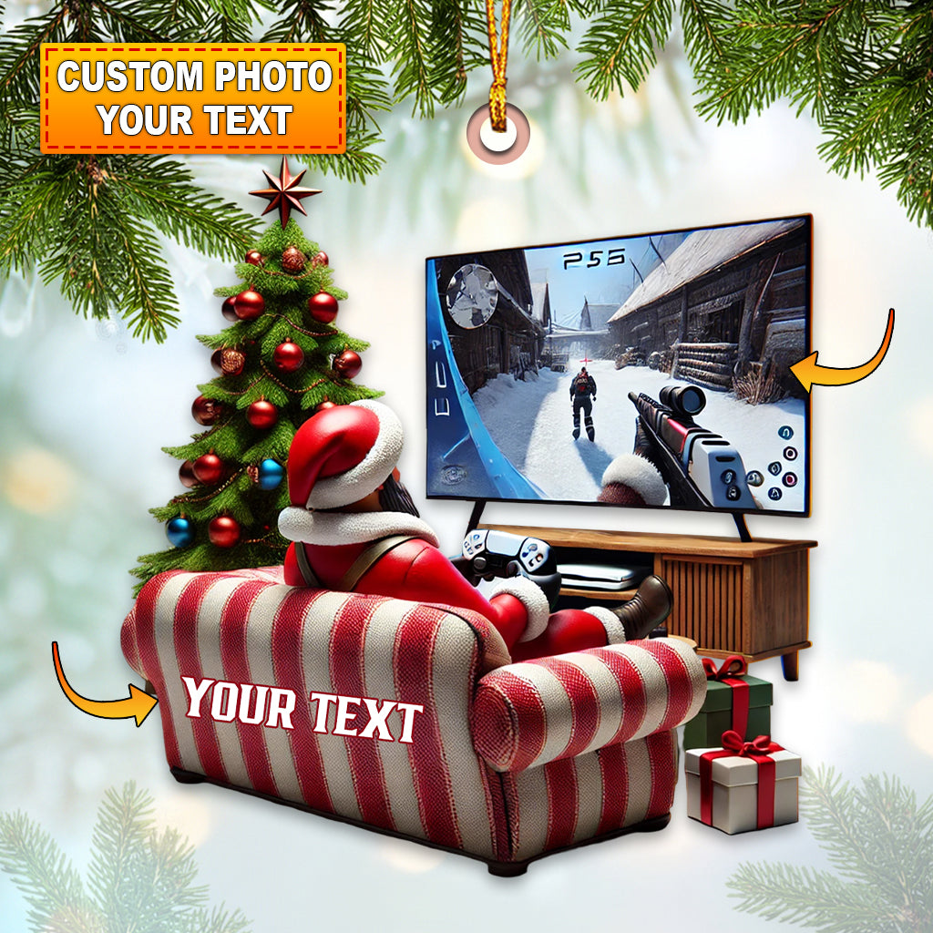 Custom Name PS5 Santa Ornament, Gamer Christmas Gift