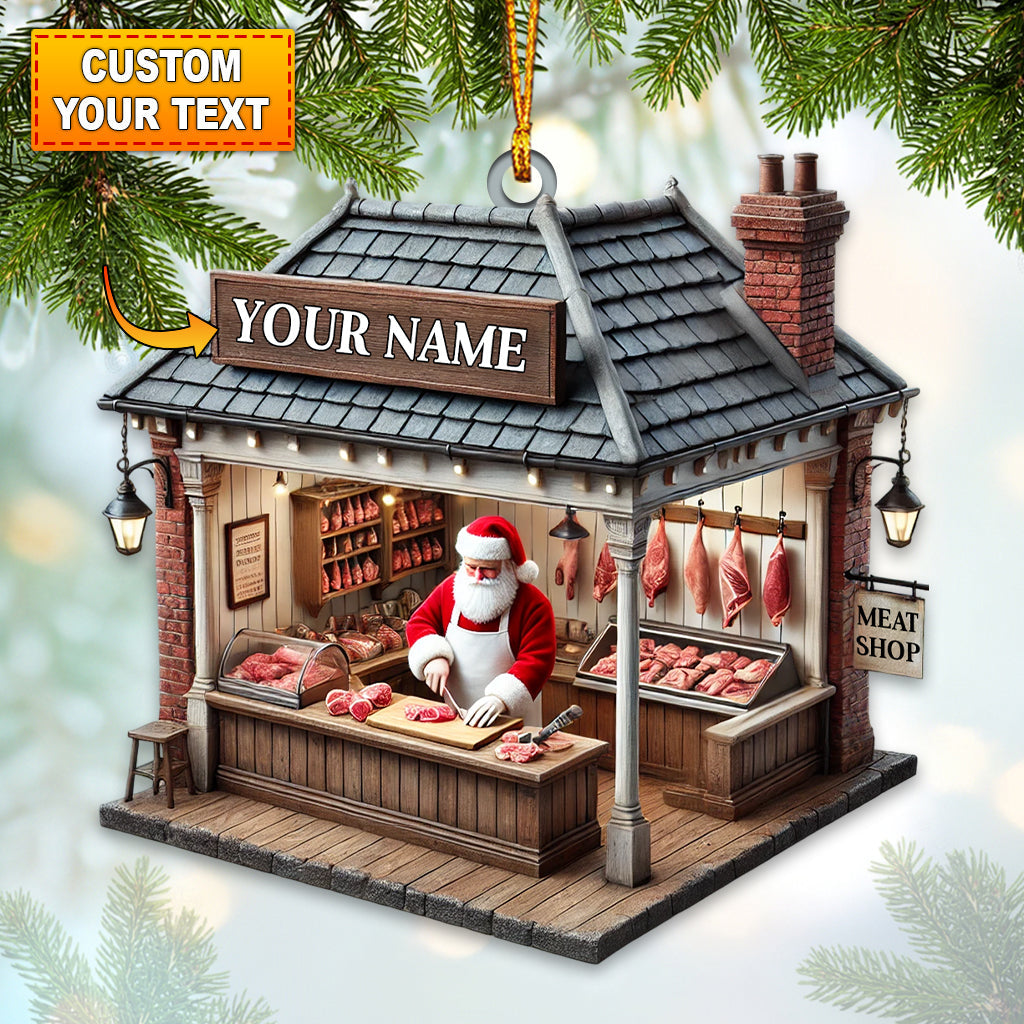 Custom Name Butcher Santa Ornament, Butcher Shop Christmas Decoration