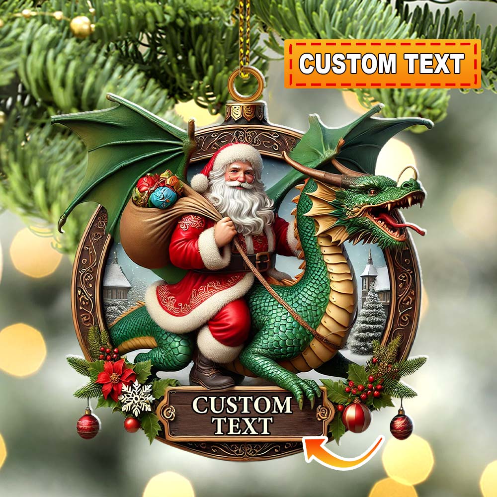 Custom Name Dragon Santa Ornament, Christmas Gift for Dragon Lover