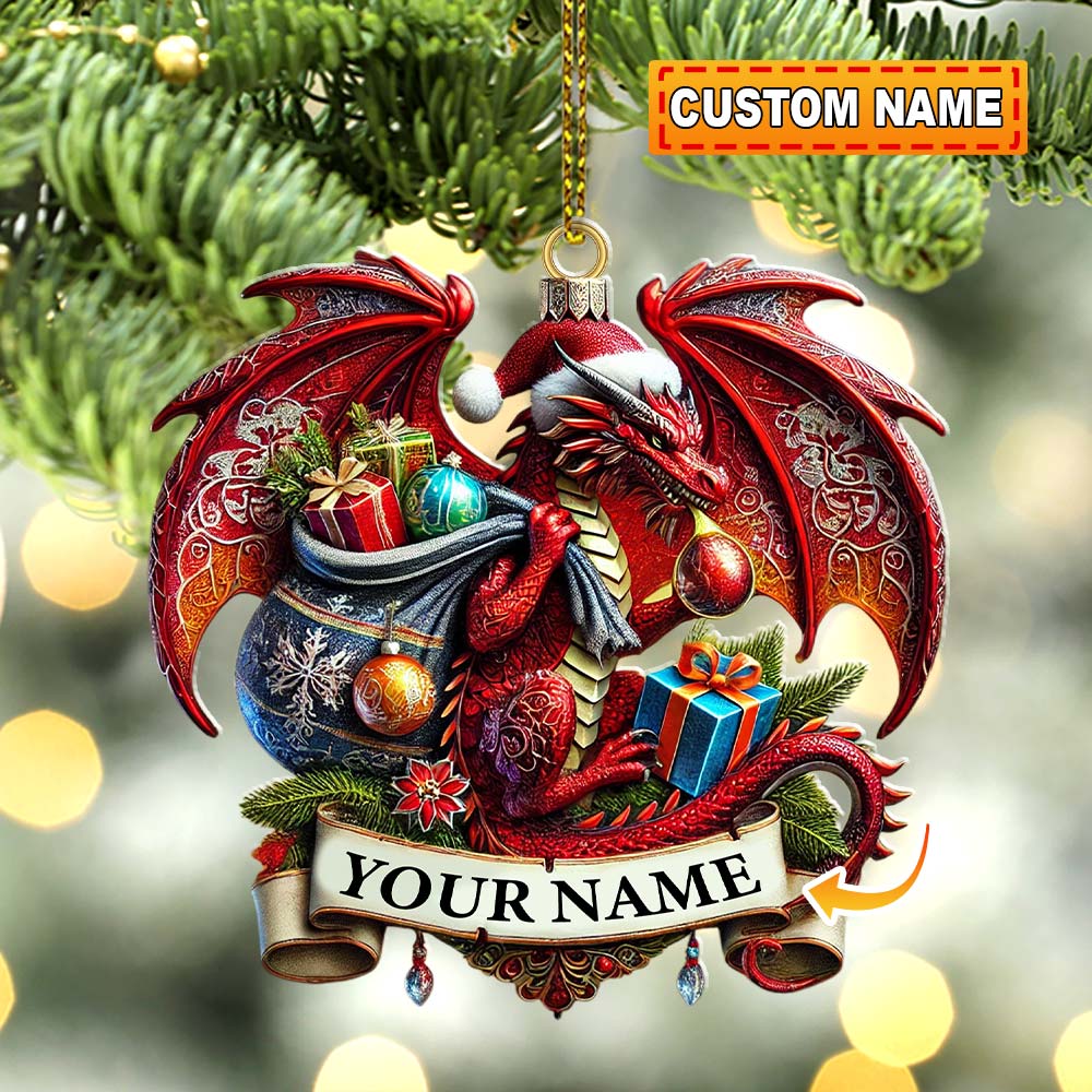 Custom Name Dragon Ornament, Christmas Gift for Dragon Lover