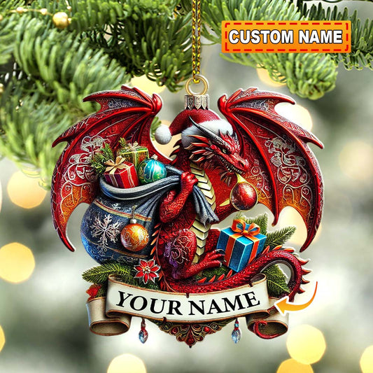 Custom Name Dragon Ornament, Christmas Gift for Dragon Lover