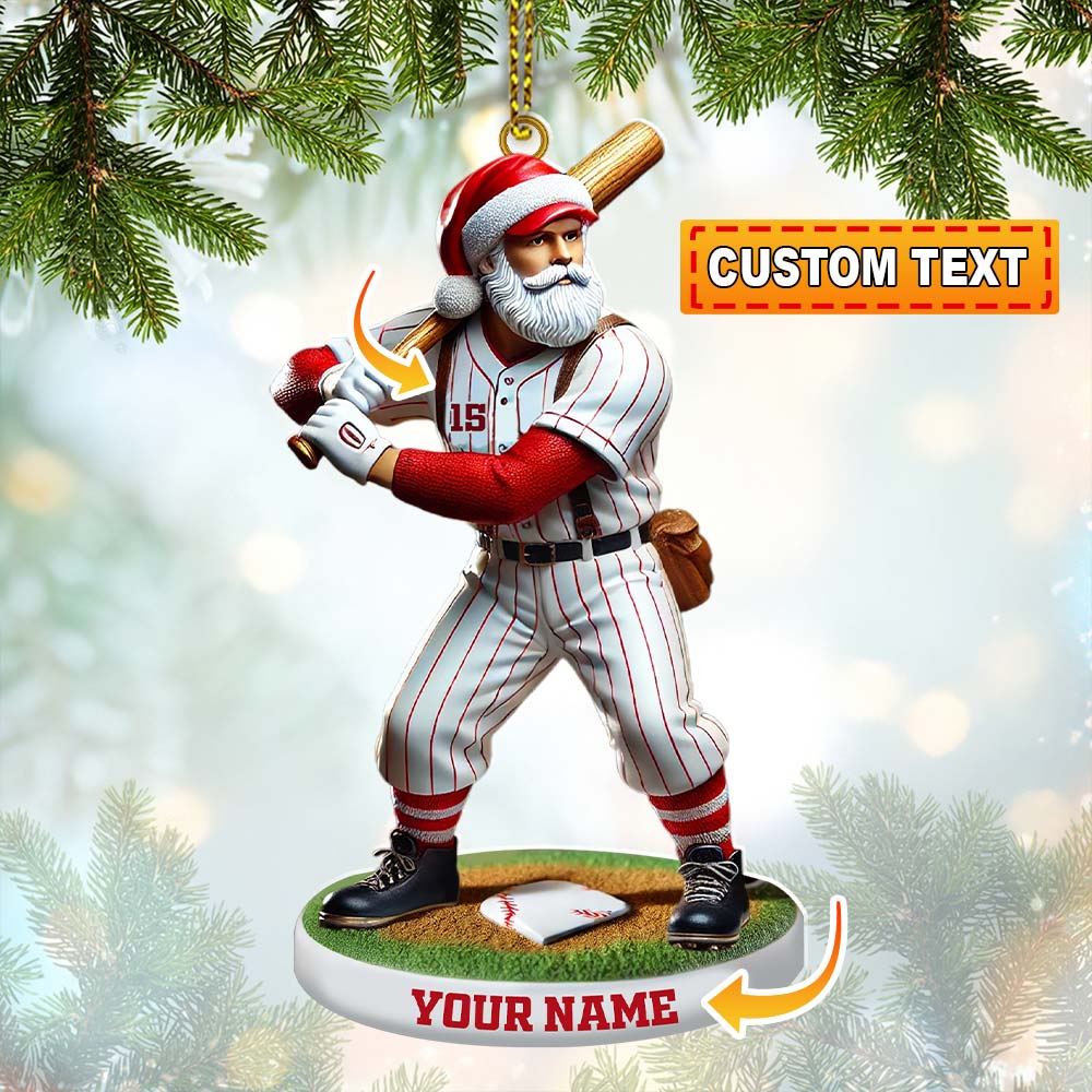 Custom Name and Number Baseball Ornament, Baseball Christmas Gift