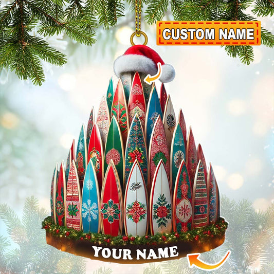 Custom Name Surfing Ornament, Christmas Gift for Surfing Lover