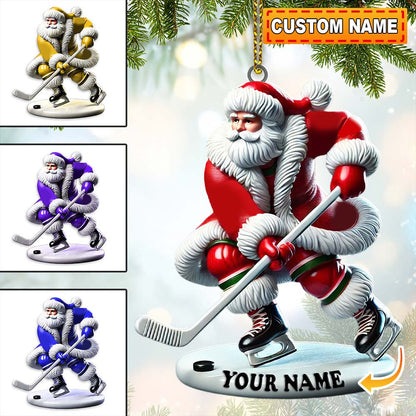 Custom Name Hockey Santa Ornament, Hockey Lover Christmas Gift