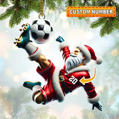 Custom Number Soccer Santa Ornament, Soccer Christmas Gift