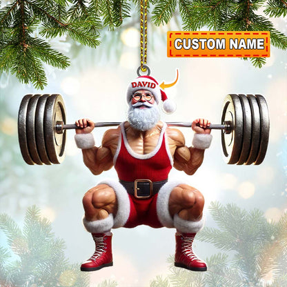 Custom Name Gym Work Out Santa Ornament, Gymnastics Christmas Gift