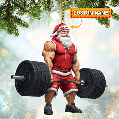 Weightlifting Santa, Home Decor, Christmas Ornament, Personalized Ornament