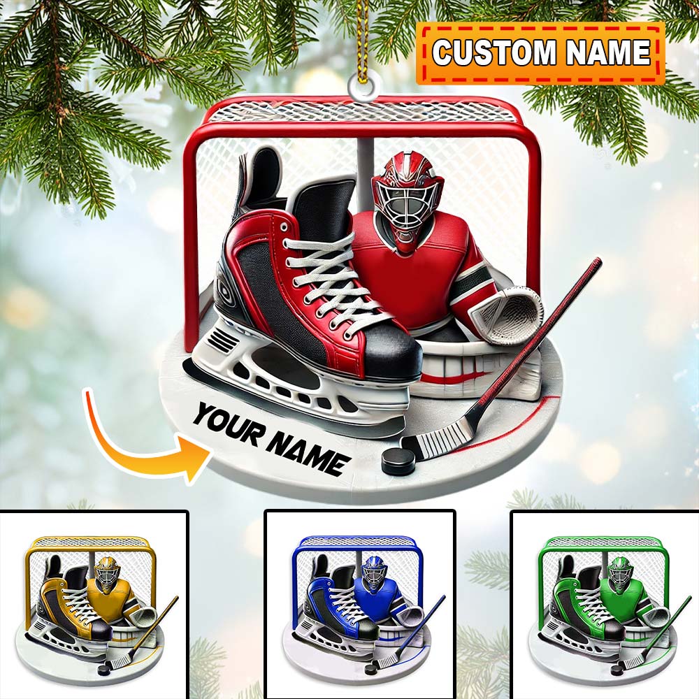 Custom Name Ice Hockey Ornament, Christmas Gift Decoration