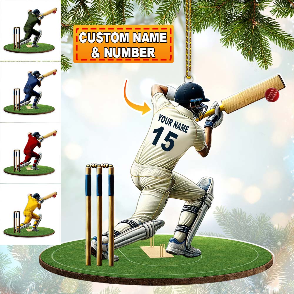 Custom Name Cricket Ball Ornament, Cricket Ball Lover Christmas Gift