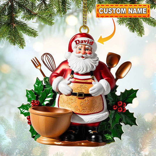 Custom Name Baker Santa Ornament, Christmas Gift for Baking Lover