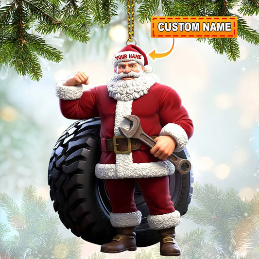 Christmas Santa Mechanic, Home Decor, Christmas Ornament, Personalized Ornament