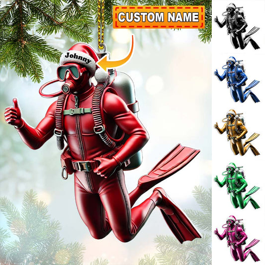 Custom Name Scuba Diving Ornament, Christmas Gift Decoration