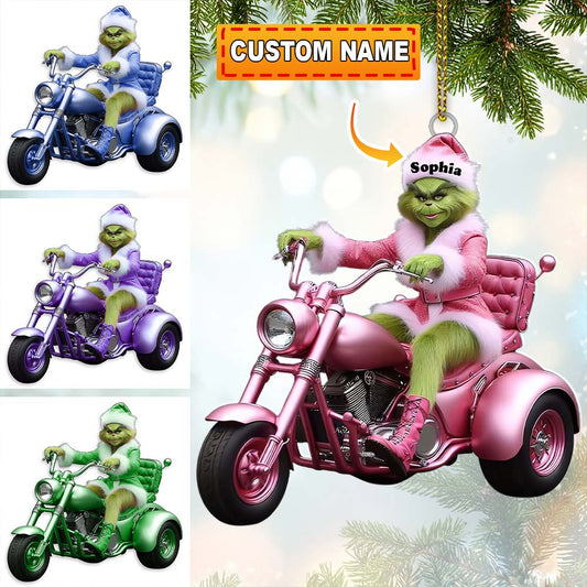 Custom Name Grinch Ornament, Tricycle Motorcycle Ornament, Christmas Gift Decoration