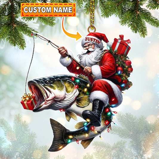 Custom Name Fishing Santa Ornament, Christmas Gift