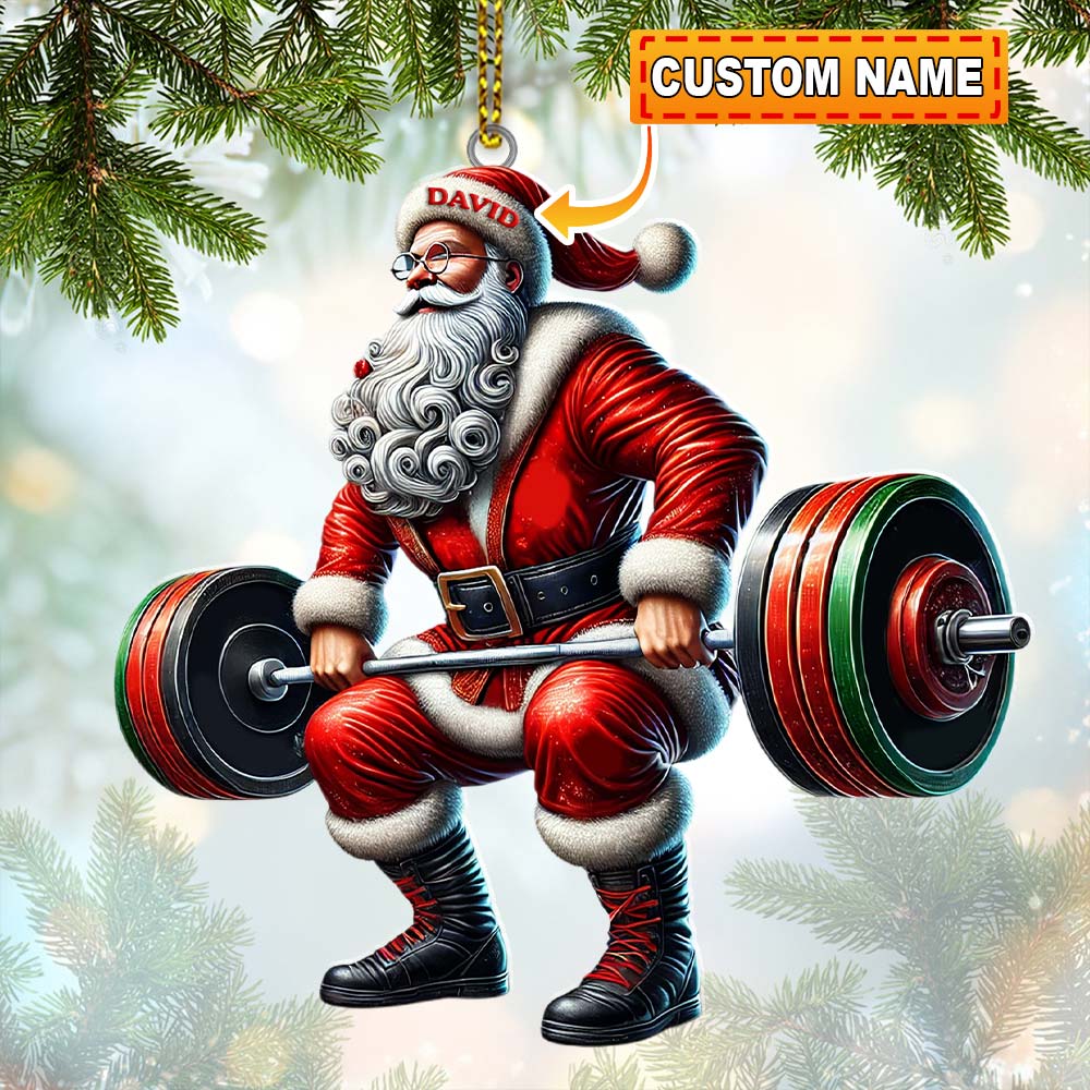 Custom Name Gym Work Out Santa Ornament, Gymnastics Christmas Gift