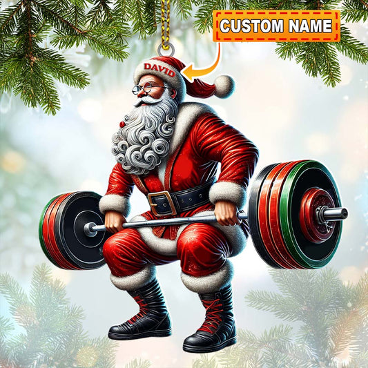 Custom Name Gym Work Out Santa Ornament, Gymnastics Christmas Gift