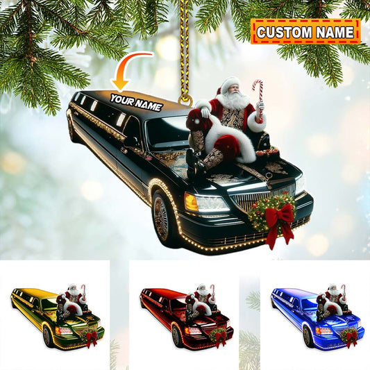 Custom Name Santa Limousine Ornament, Santa Christmas Gift Decoration