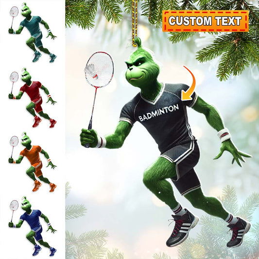 Custom Name Badminton Ornament, Grinch Christmas Gift Decoration
