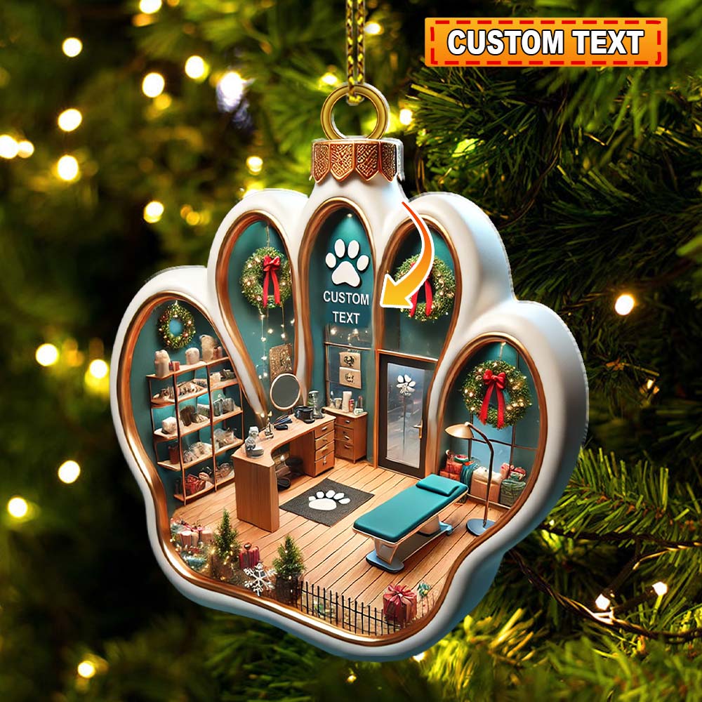 Custom Name Pet Grooming Shop Ornament, Christmas Gift for Pet Groomer