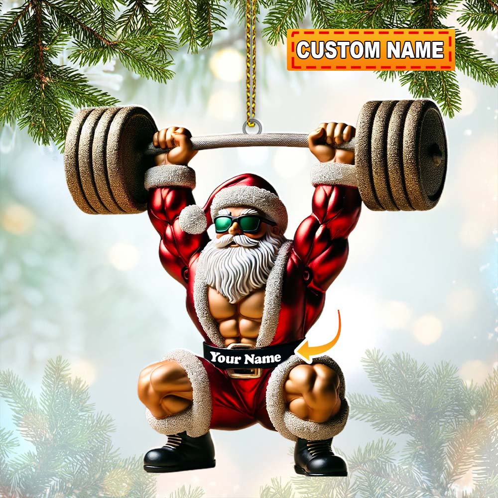 Custom Name Gym Work Out Santa Ornament, Gymnastics Christmas Gift