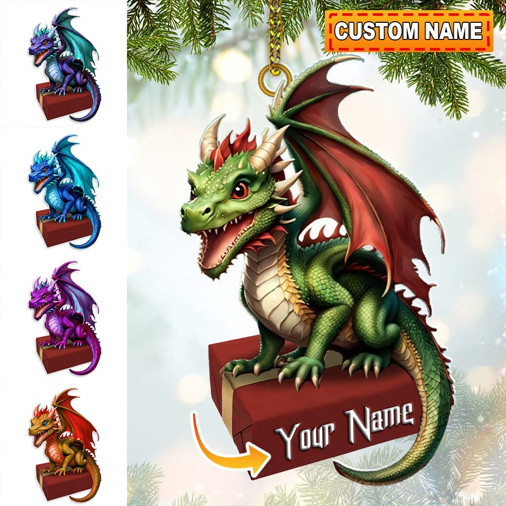 Custom Name Dragon Ornament, Christmas Gift for Dragon Lover