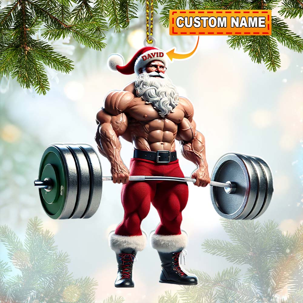 Custom Name Gym Work Out Santa Ornament, Gymnastics Christmas Gift