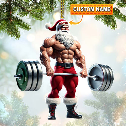 Custom Name Gym Work Out Santa Ornament, Gymnastics Christmas Gift
