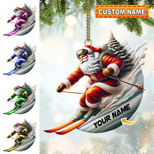 Custom Name Santa Skiing Ornament, Santa Christmas Gift Decoration