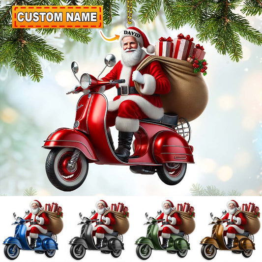 Custom Name Santa Ornament, MotoBike Ornament, Christmas Gift Decoration