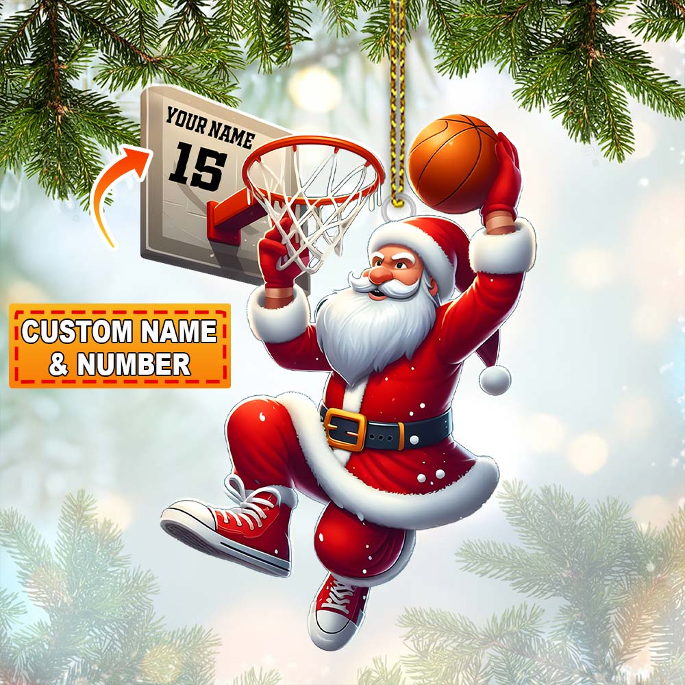 Custom Name and Number Basketball Santa Ornament, Basketball Lover Christmas Gift