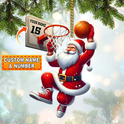 Custom Name and Number Basketball Santa Ornament, Basketball Lover Christmas Gift