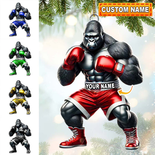Custom Name Gorilla Boxing Ornament, Boxing Christmas Gift Decoration
