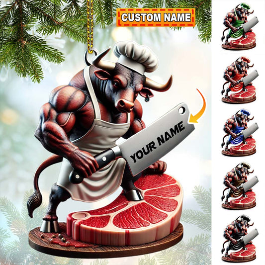 Custom Name Butcher Ornament, Butcher Shop Christmas Gift Decoration
