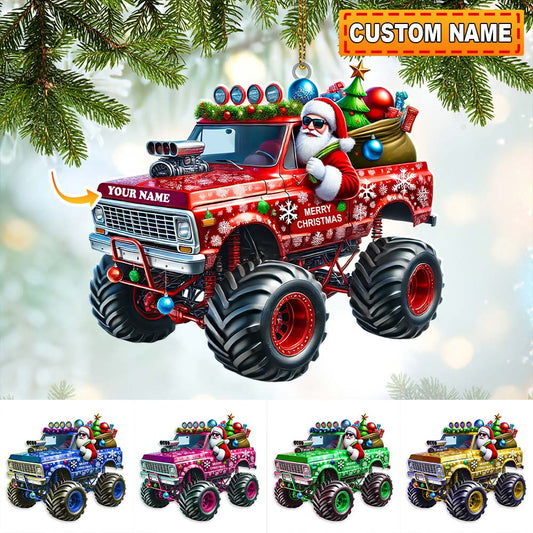 Custom Name Santa Truck Ornament, Santa Christmas Gift Decoration