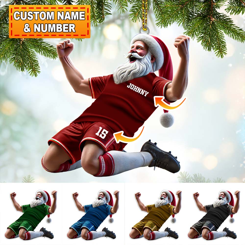 Custom Name and Number Soccer Santa Ornament, Soccer Christmas Gift