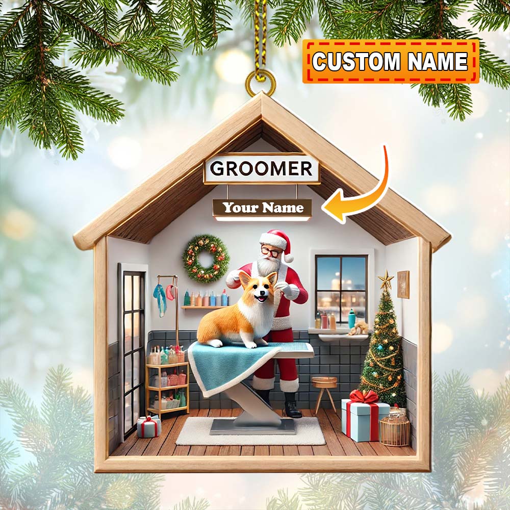 Custom Name Groomer Ornament, Christmas Decoration for Pet Shop