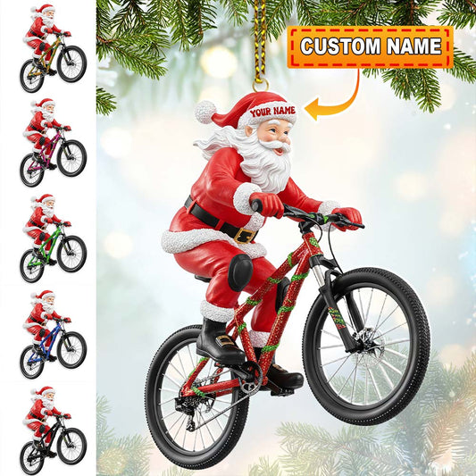 Christmas Santa Mountain Bike, Home Decor, Christmas Ornament, Personalized Ornament