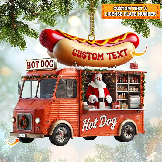 Custom Name Santa Hot Dog Ornament, Christmas Gift Decor