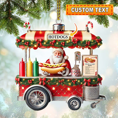 Custom Name Hot Dog Shop Ornament, Hot Dog Santa Christmas Gift
